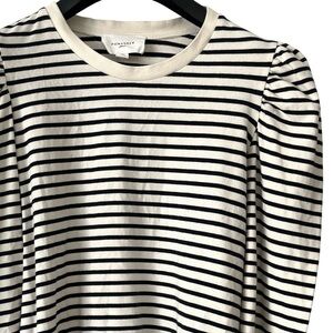 Pomander Place Vesty Striped Puff Sleeve Long Sleeve T-Shirt Cream Navy Size L